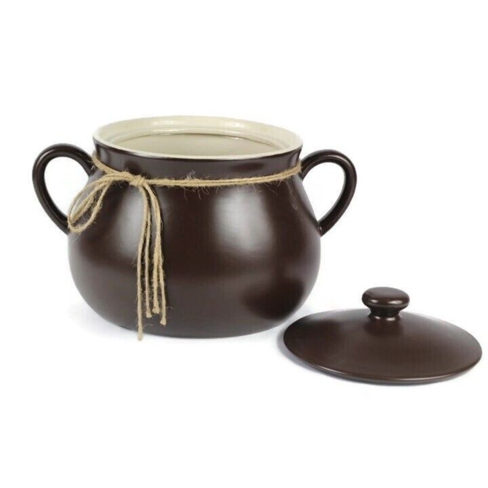Parini Dark Brown Ceramic Handled Chili Pot w/ Lid 5 Quart